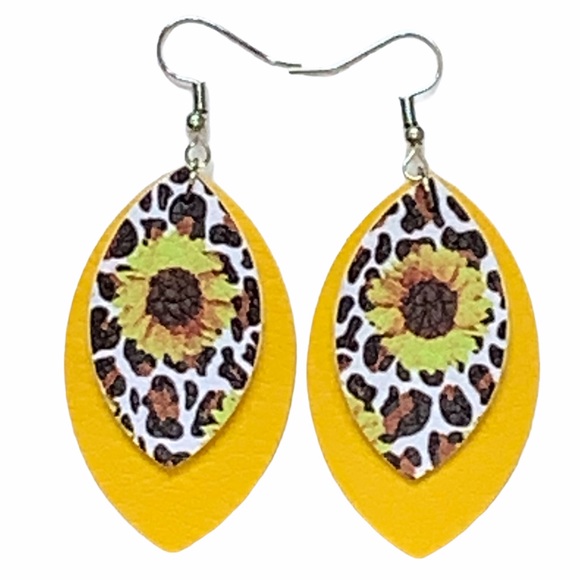 Jewelry - 🌻3 for$12🖤Faux Leather Dangle Earrings sunflower